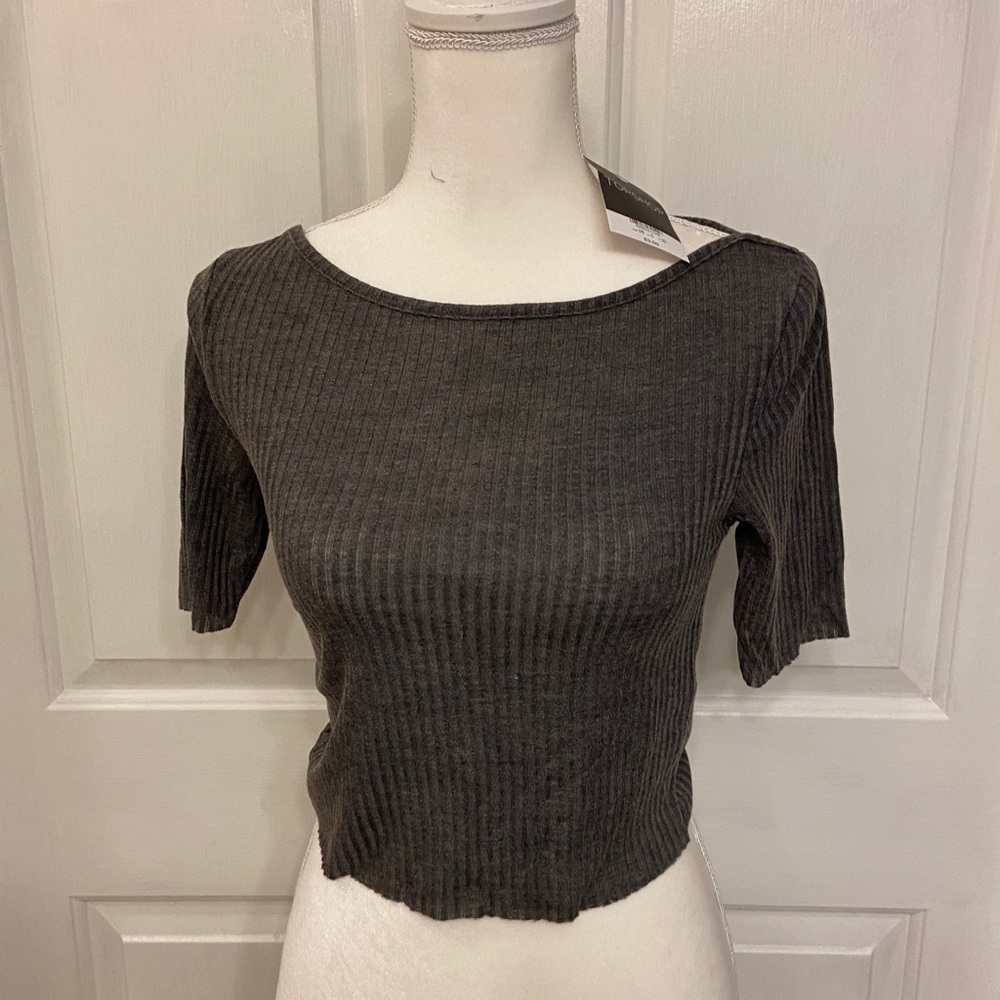 Topshop Women Crop Tee Grey Ribbed US 6 UK 10 124
